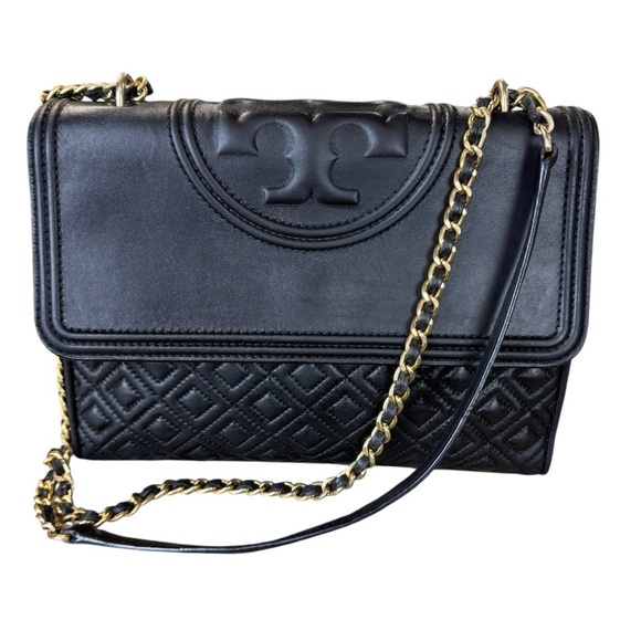 Tory Burch Black Fleming Leather Convertible Crossbody Bag with Gold Chain - Picture 1 of 16